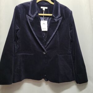 Free Assembly Navy Velvet One Button Blazer Women's Large 12-14 New